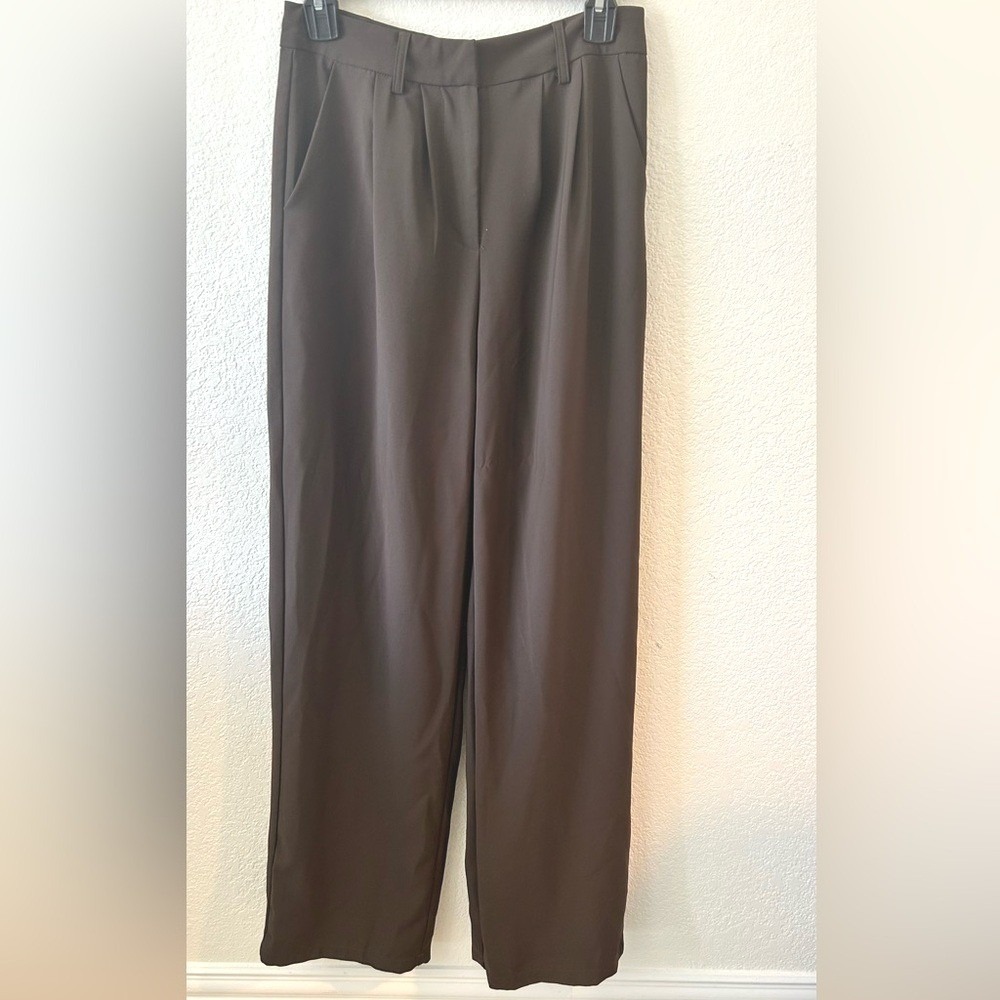 American Threads Brown Pleated Wide Leg Trousers High Waisted Dress Pants Small